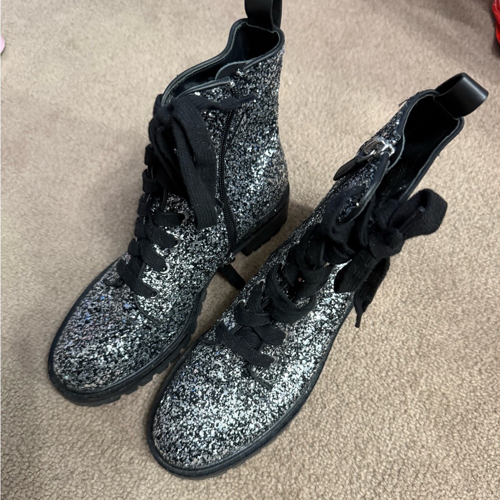 Kate Spade Women's Jemma Black Silver Glitter Fashion Boots Size 5